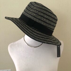 Olive & Pique Black and Gray Fedora Hat with Grosgrain Band